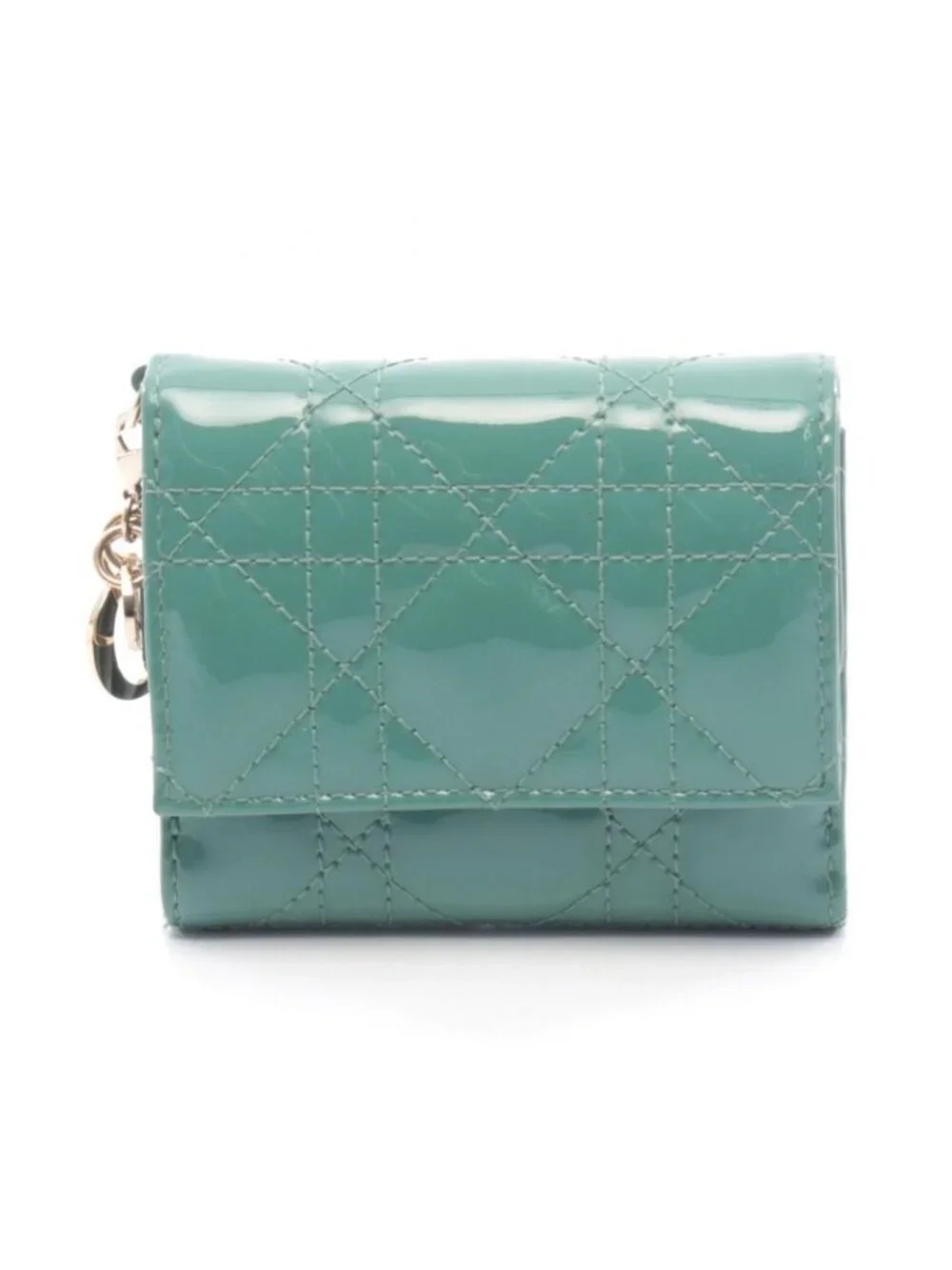 Dior Trifold Wallet Lady Lotus Blue Green Patent Leather Handbag